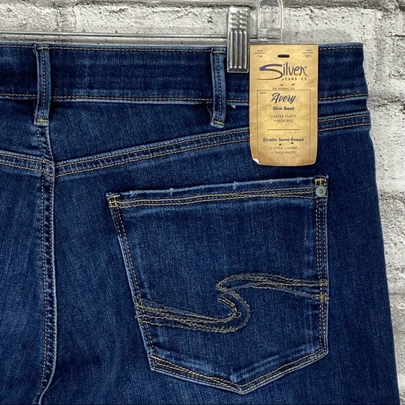 NWT Silver Jeans Avery Slim Boot Womens 36 x 31 Ultra Curvy High Rise Dark Wash - Picture 6 of 10